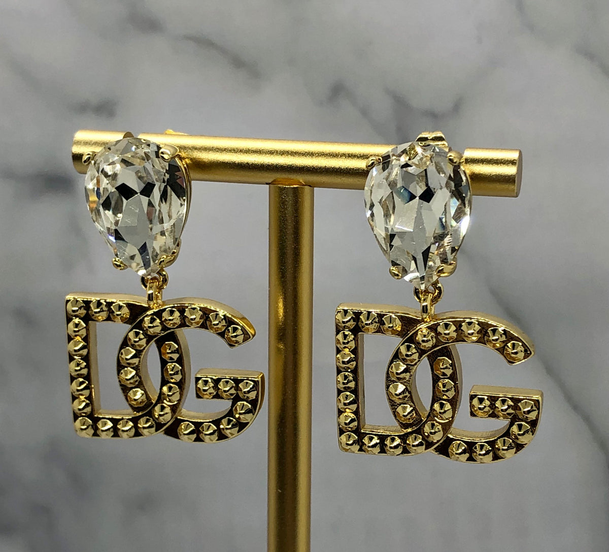 DOLCE & GABBANA Gold Tone Rhinestone Earrings - Pre owned