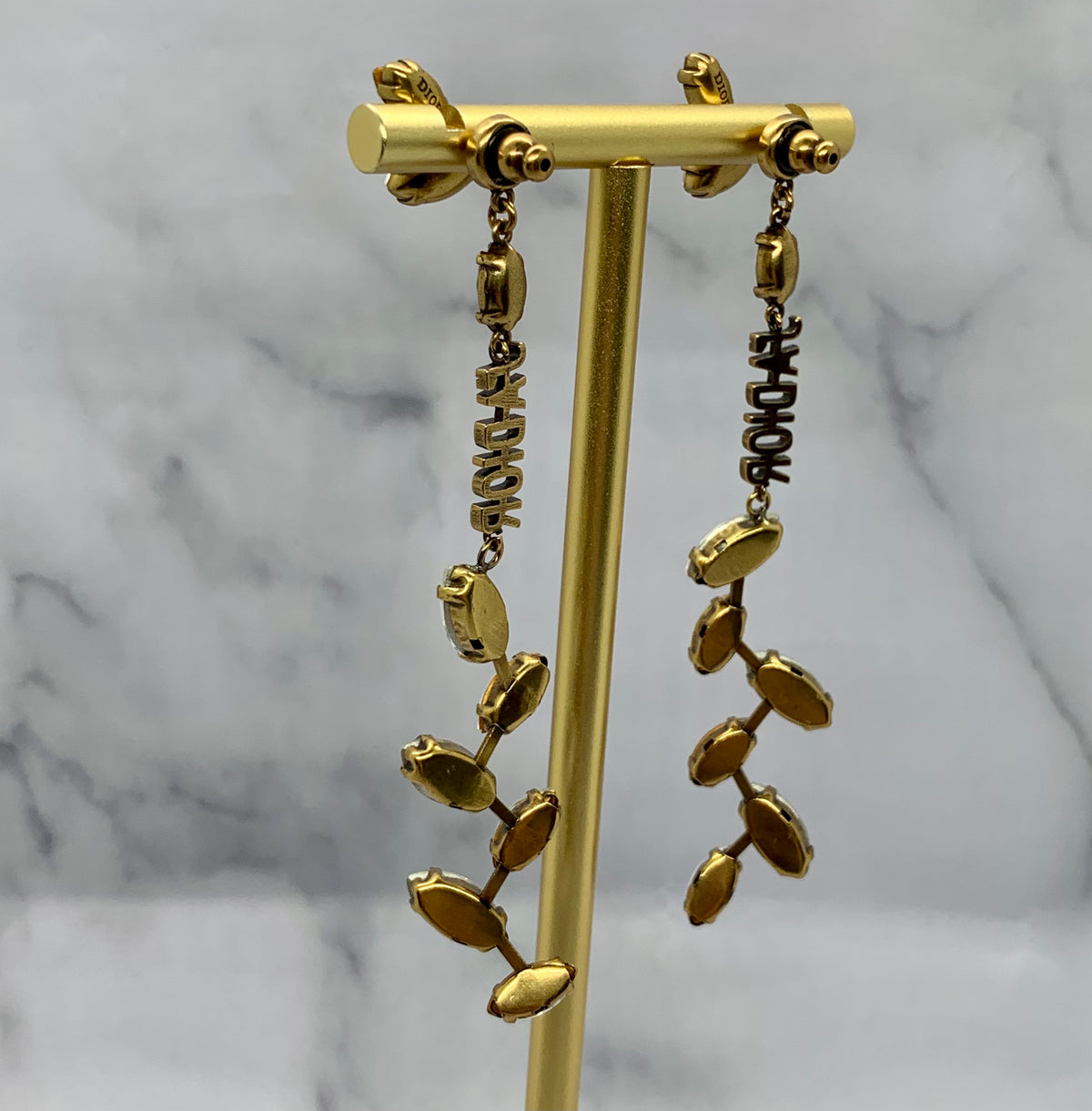 CHRISTIAN DIOR J'Adior Crystal Pendant Cocktail Earrings - USED