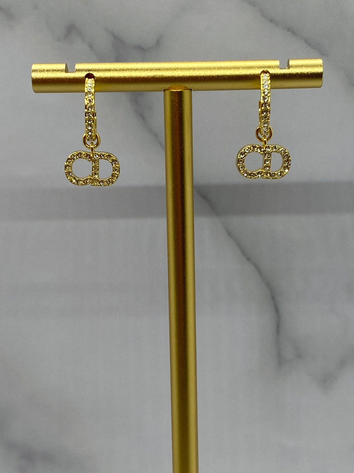 CHRISTIAN DIOR CD Gold Tone Rhinestone Earrings - Pre owned