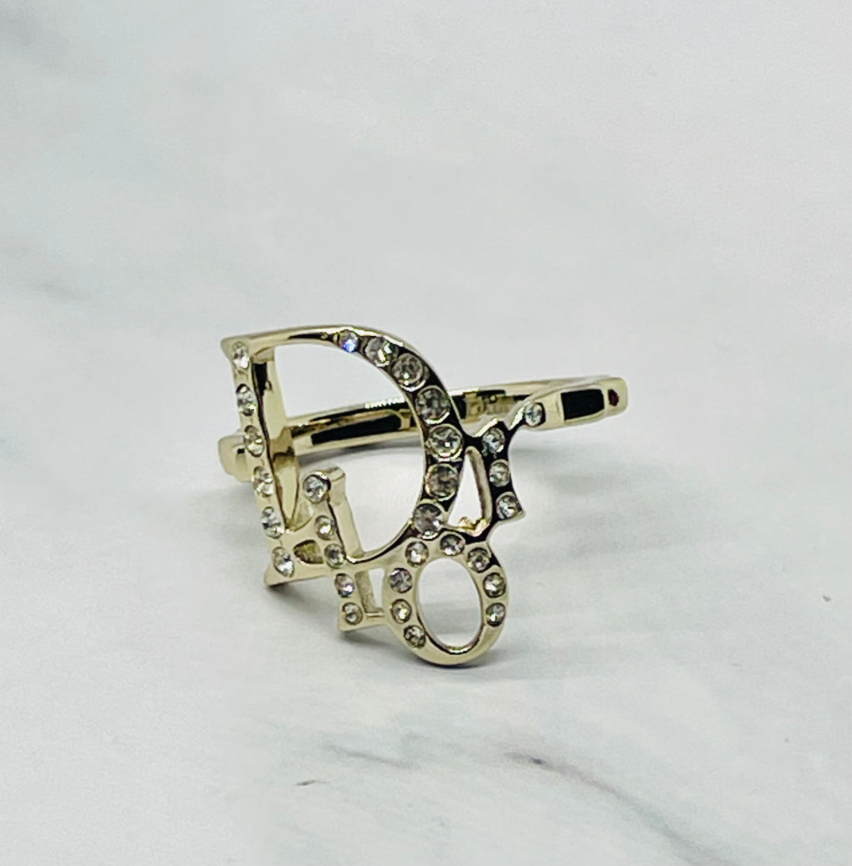 CHRISTIAN DIOR Rhinestone Monogram Ring Size 6 - Pre owned