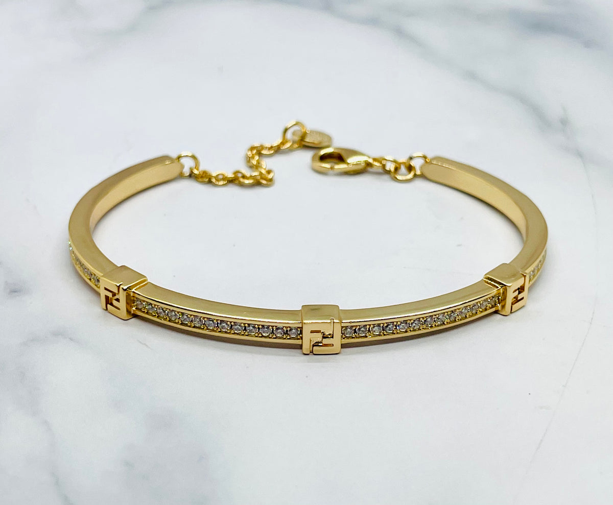 FENDI FF Monogram Rhinestone Cuff Bracelet - Pre owned