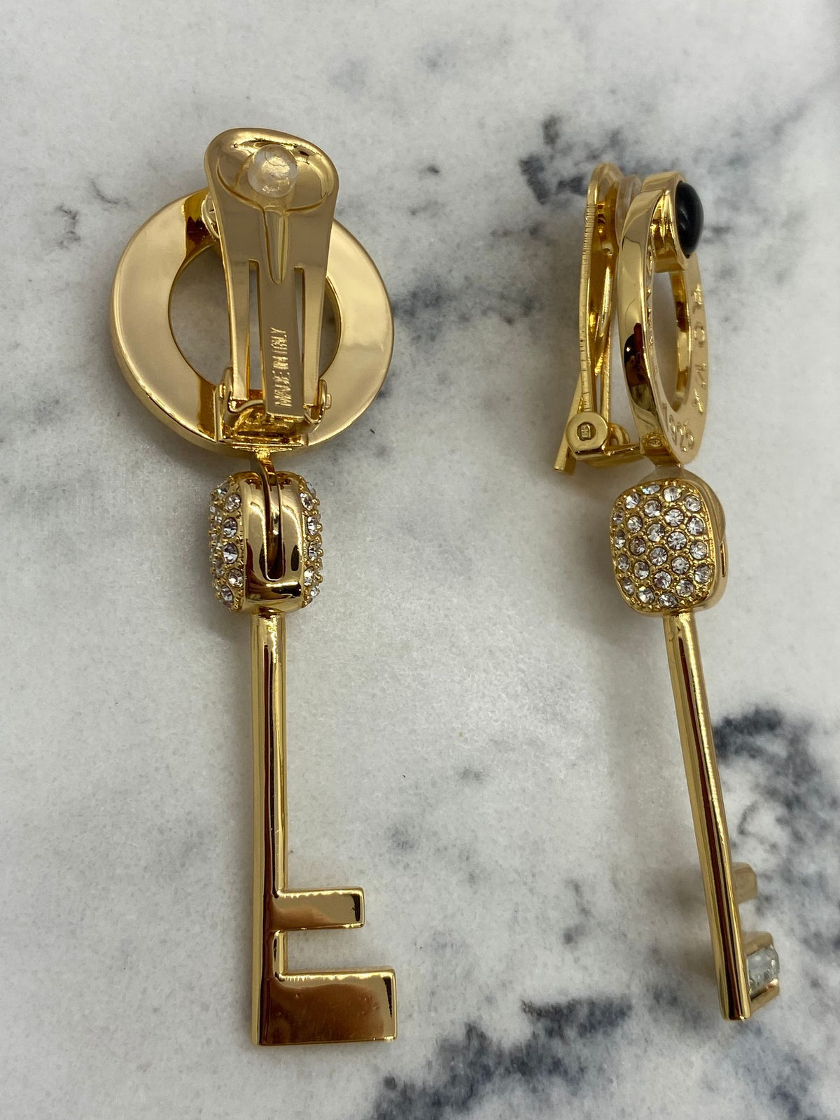 FENDI Gold Tone Key Clip On Pendant Earrings - Pre owned