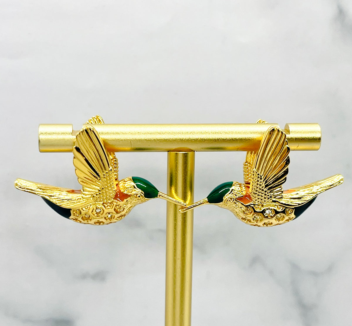 BOTTEGA VENETA Gold Tone Colibri Bird Earrings - Pre owned