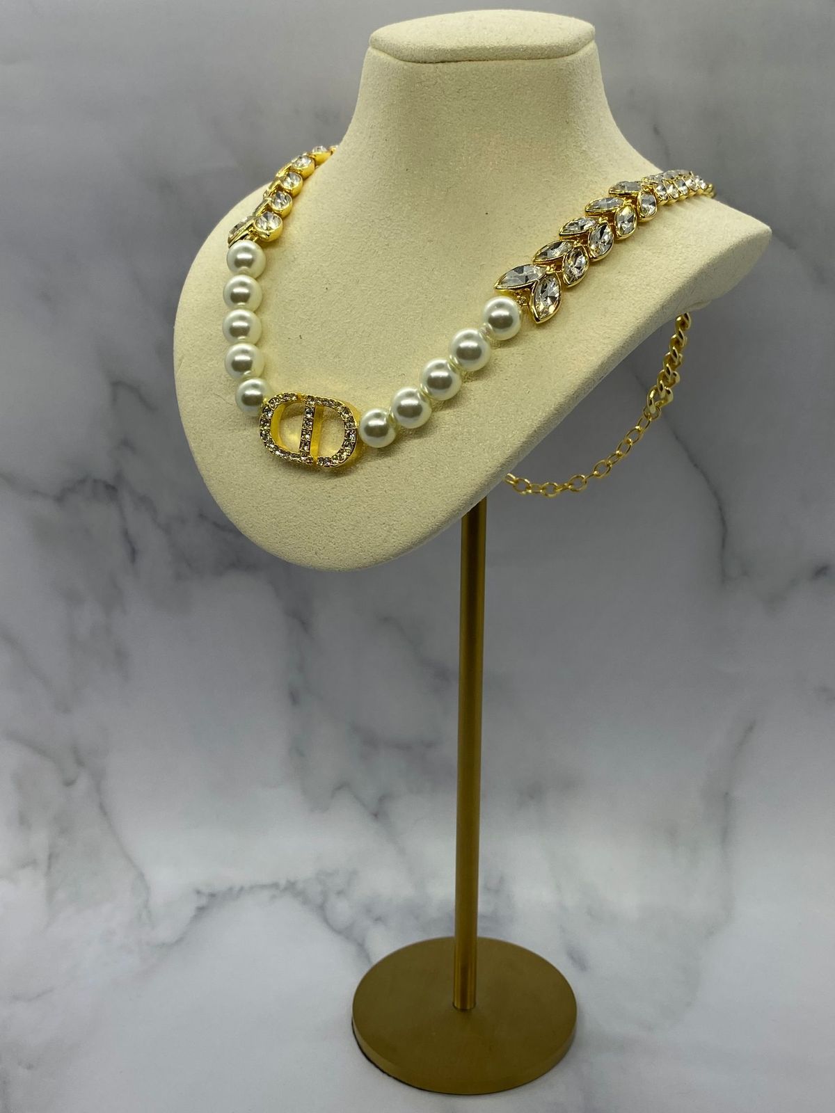 CHRISTIAN DIOR CD Pearl Rhinestone Statement Necklace - Pre owned