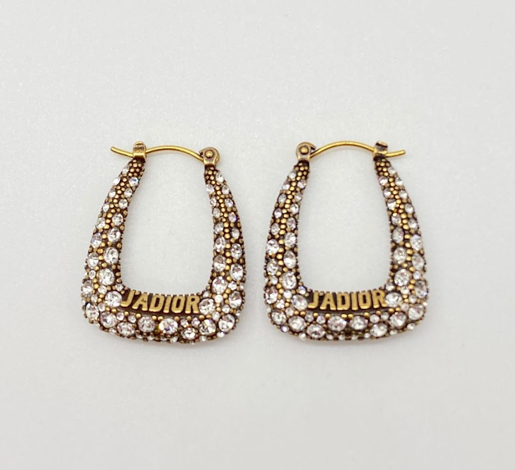 CHRISTIAN DIOR J'Adior Brass Tone Rhinestone Hoop Earrings - Pre owned