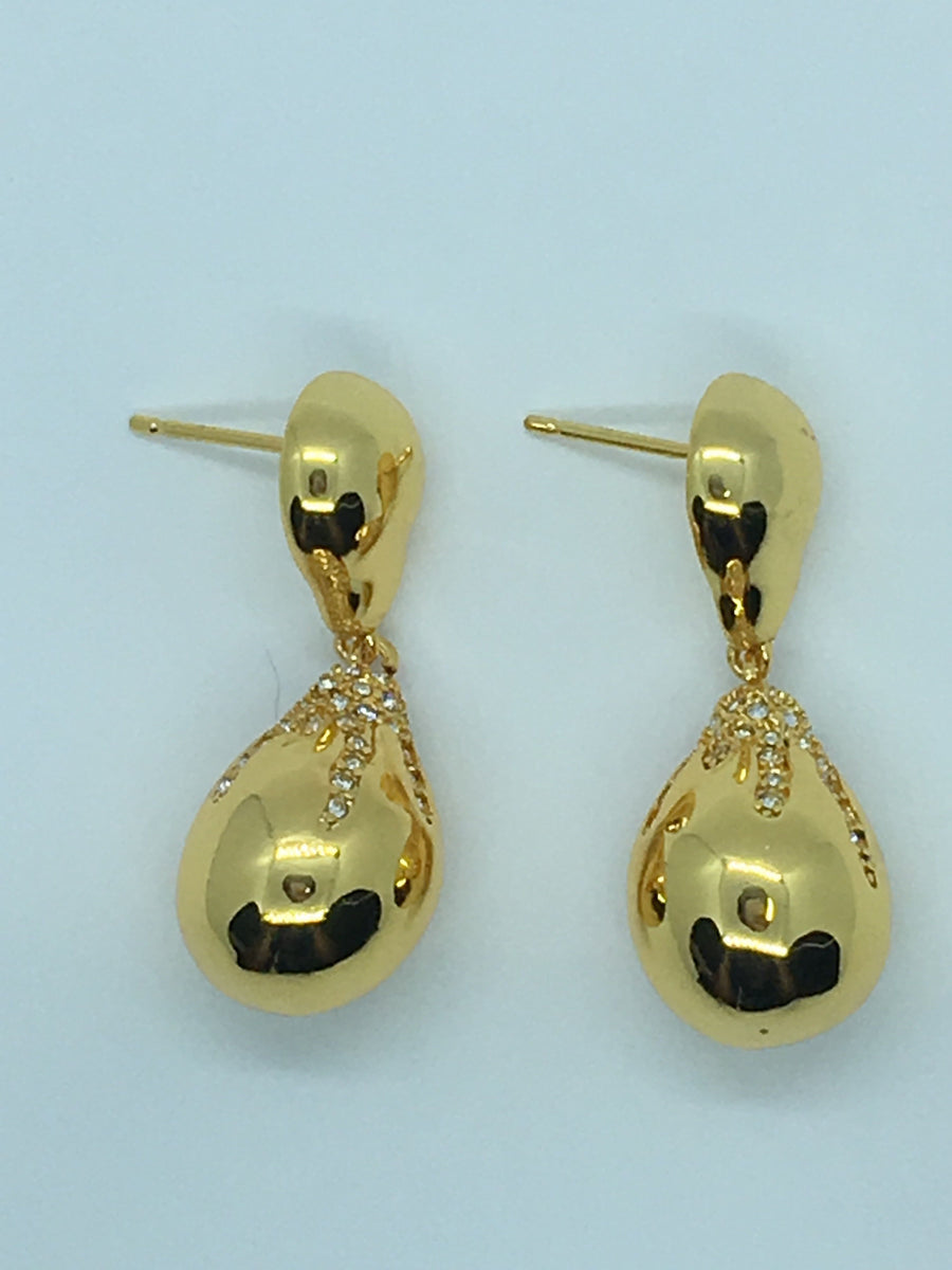 BOTTEGA VENETA Gold Tone Rhinestone Pendant Earrings - Pre owned