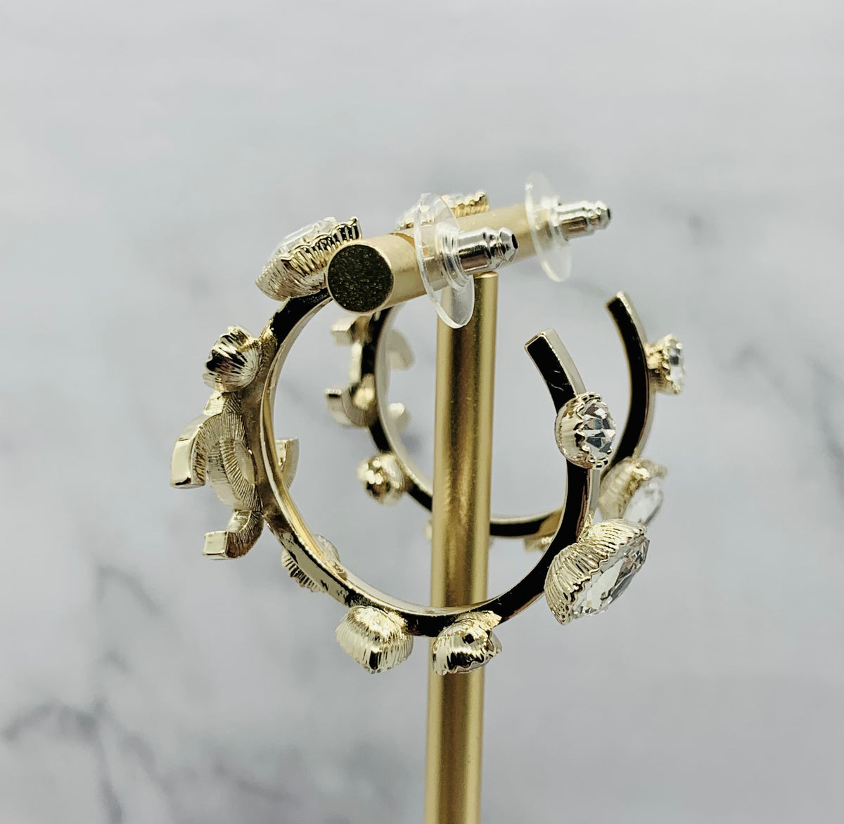 CHANEL CC Rhinetone Hoop Earrings - Pre owned