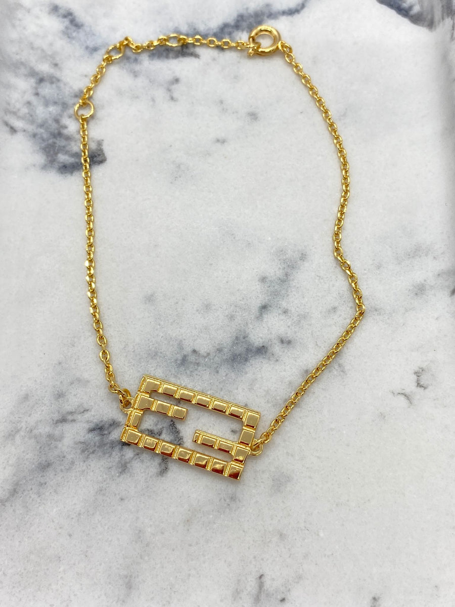 FENDI FF Gold Tone Baguette Charm Chain Bracelet - Pre owned