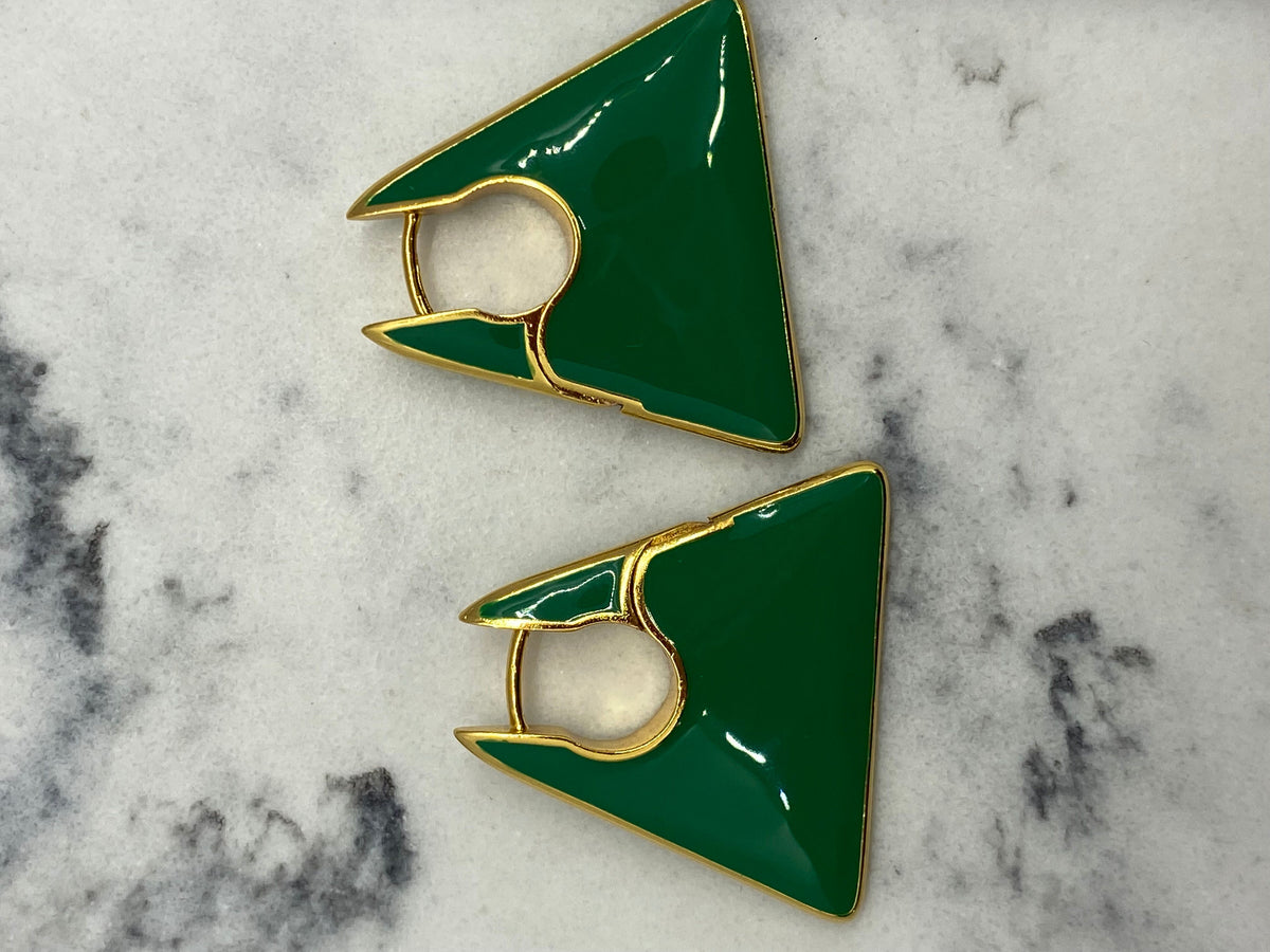 BOTTEGA VENETA Green Triangle Hoop Earrings