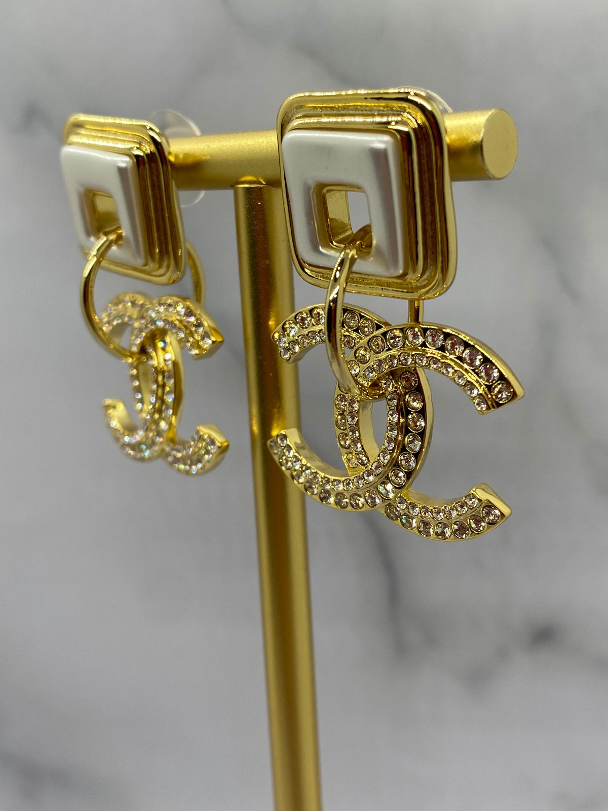 CHANEL CC Gold Tone Pendant Earrings - Pre owned