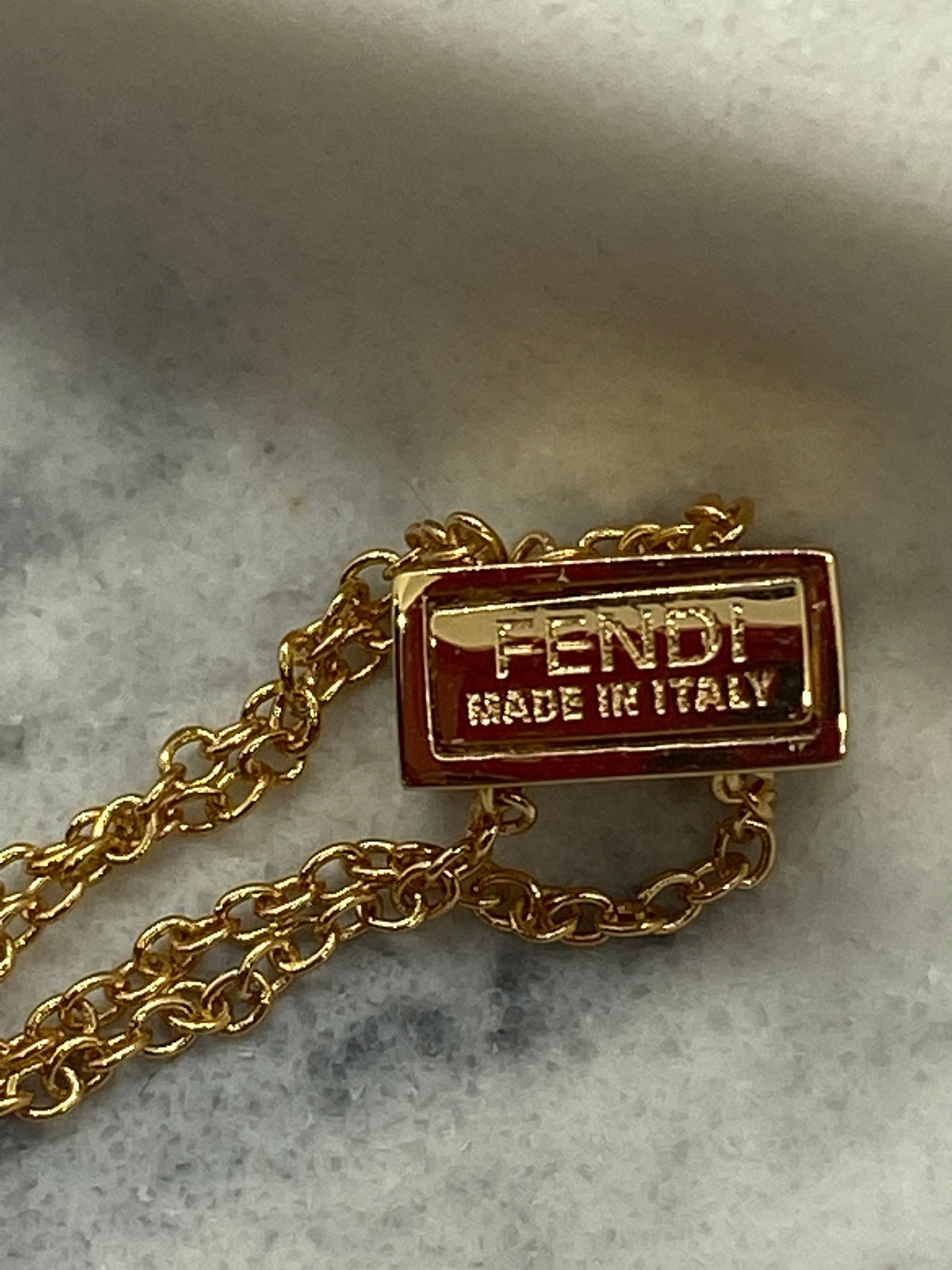 FENDI F Gold Tone Rhinestone Pendant Necklace - Pre owned