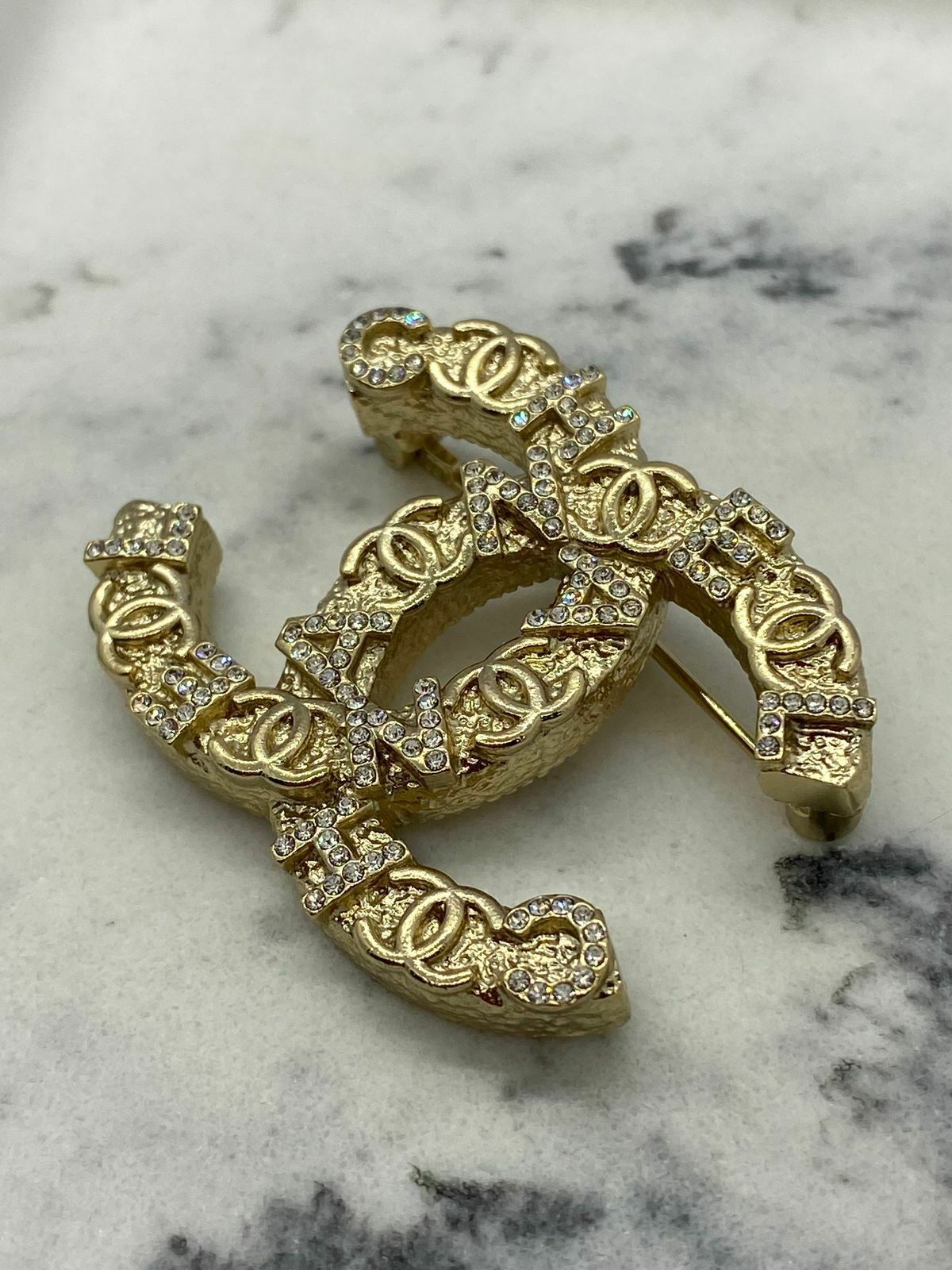 CHANEL CC Gold Tone Monogram Brooch Pin - USED