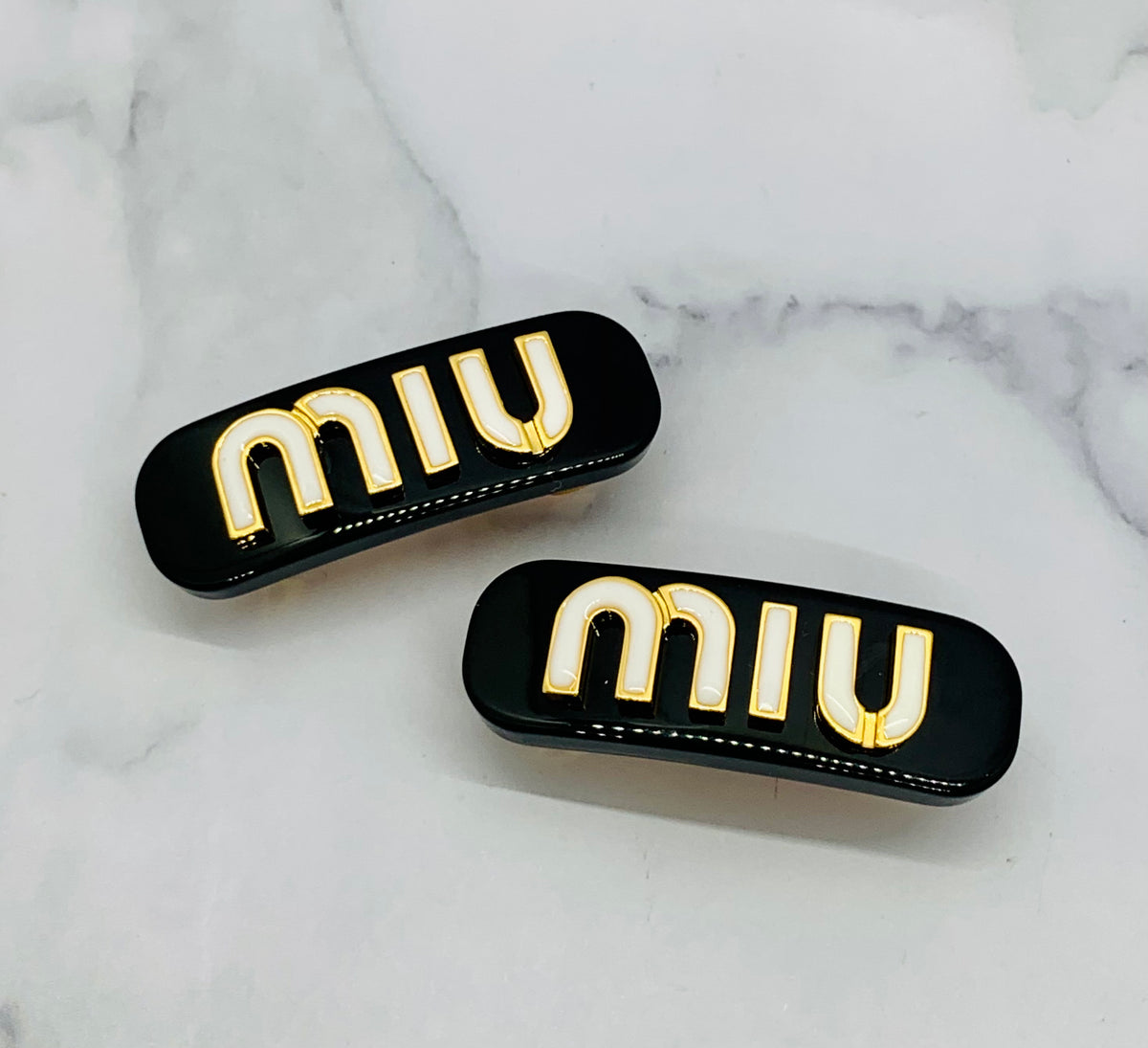 MIU MIU Black & White Barrette Hair Clip Set - Pre owned