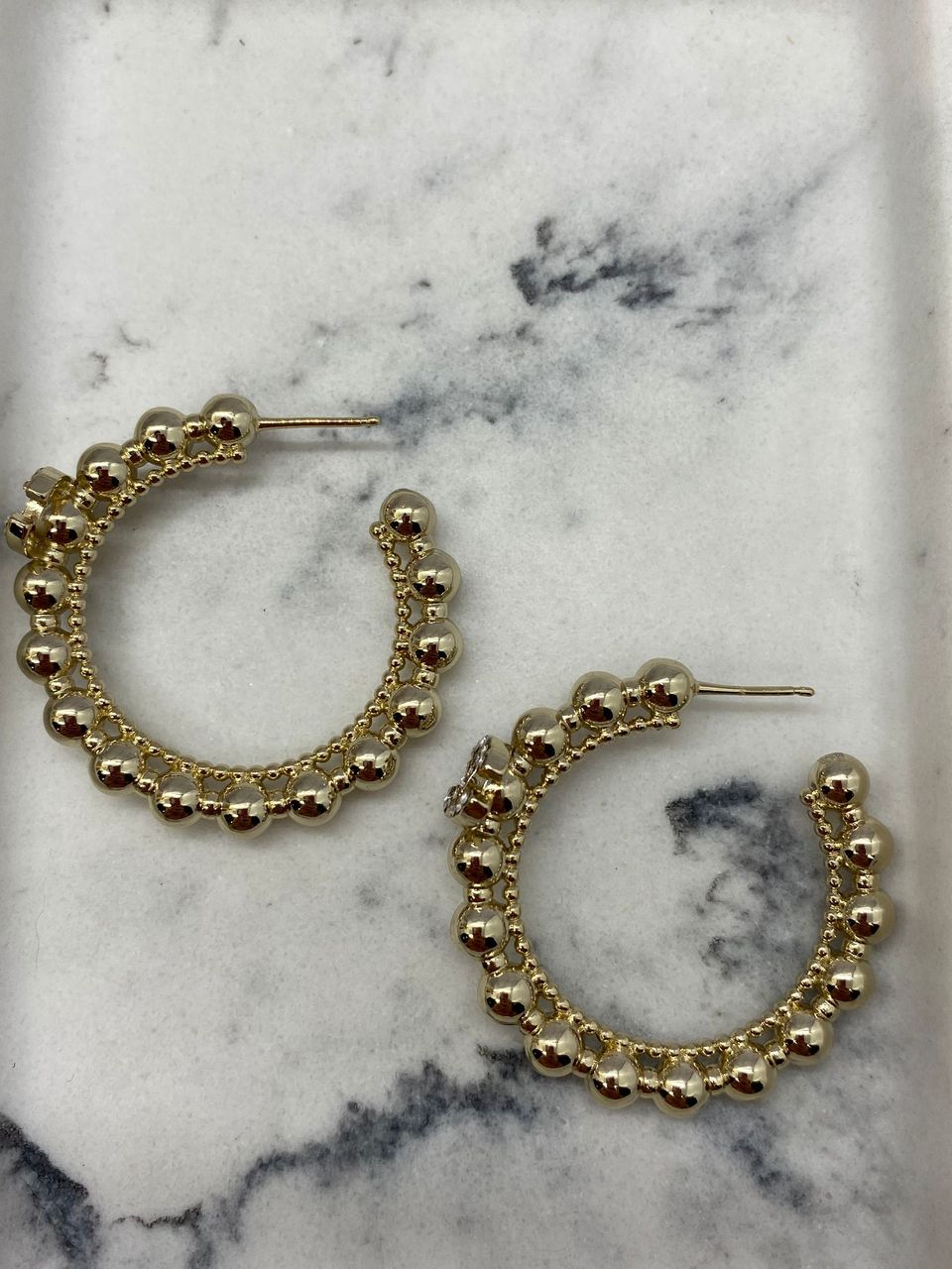 CHANEL CC Light Gold Rhinestone Hoop Earrings - USED