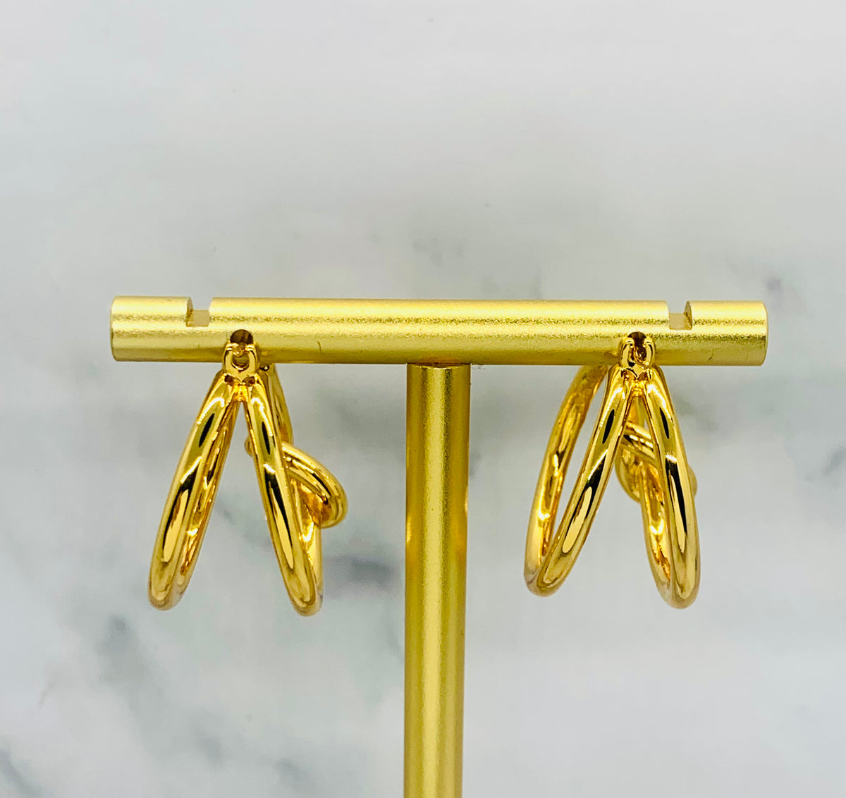 CELINE Double Hoop Knot Gold Tone Earrings - Preowned