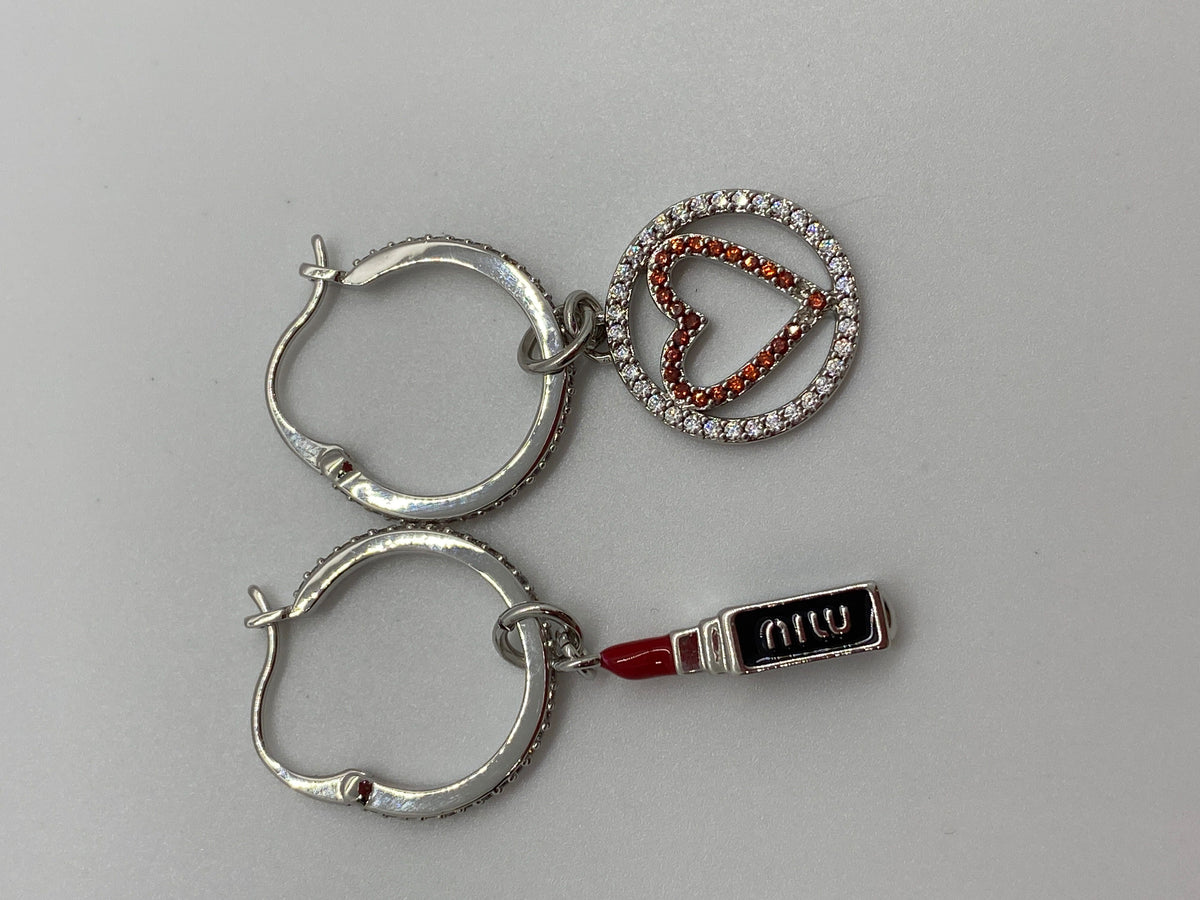 MIU MIU Lipstick Rhinestone Asymmetric Earrings - Pre owned