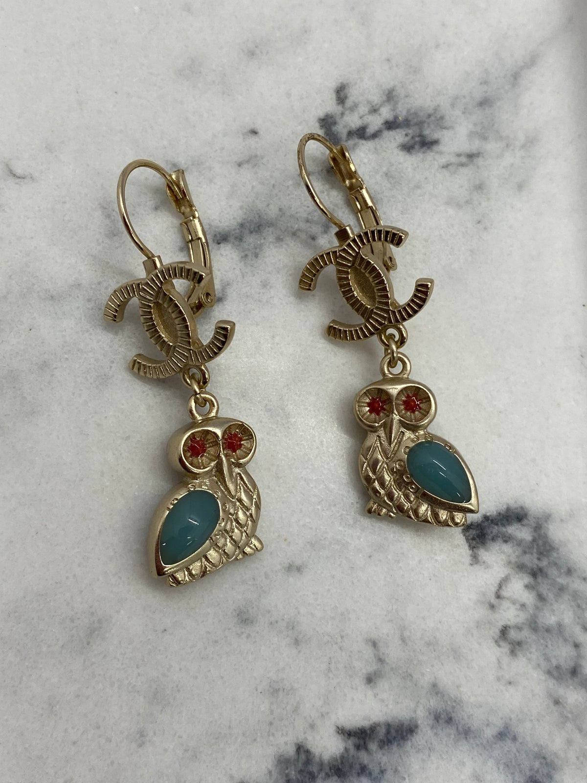 CHANEL CC Owl Pendant Earrings - USED
