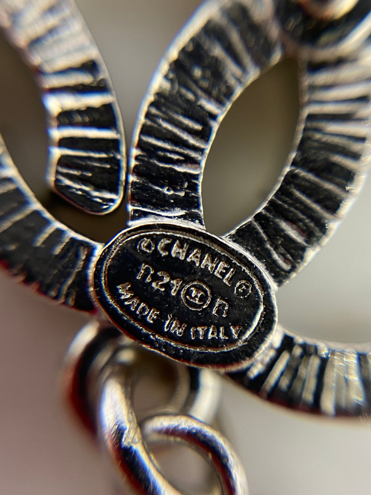 CHANEL CC Silver Tone Rhinestone Pendant Earrings - USED