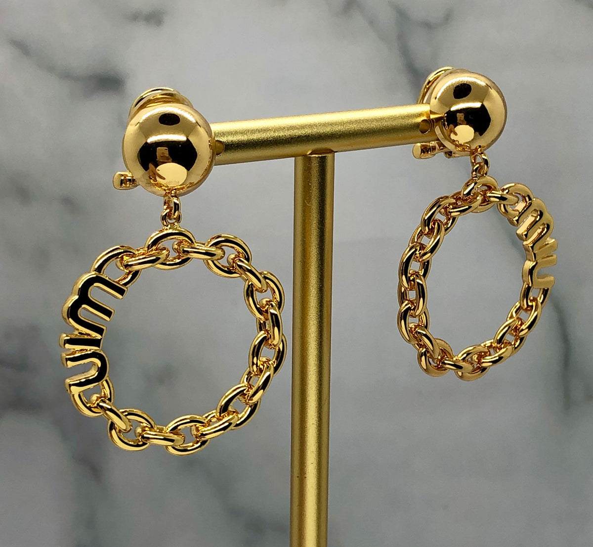 MIU MIU Gold Tone Clip On Hoop Earrings - Pre owned
