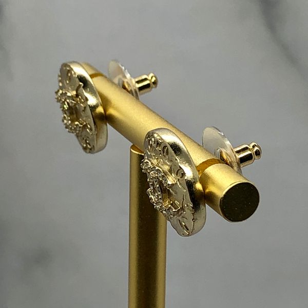 CHANEL CC Gold Tone Button Earrings - USED