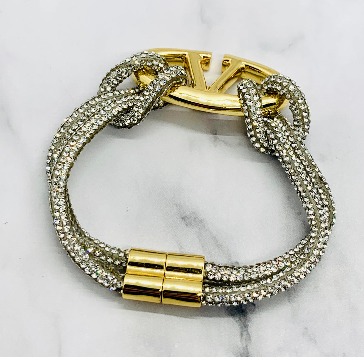 VALENTINO Rhinestone Monogram Bracelet - Pre owned
