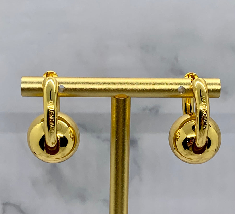 BALENCIAGA Gold Tone Bar bell Earrings - Pre owned