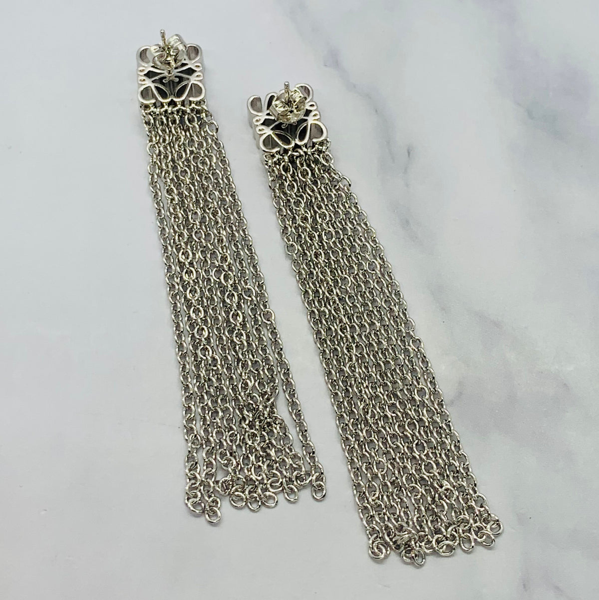 LOEWE Monogram Silver Pendant Earrings - Pre owned