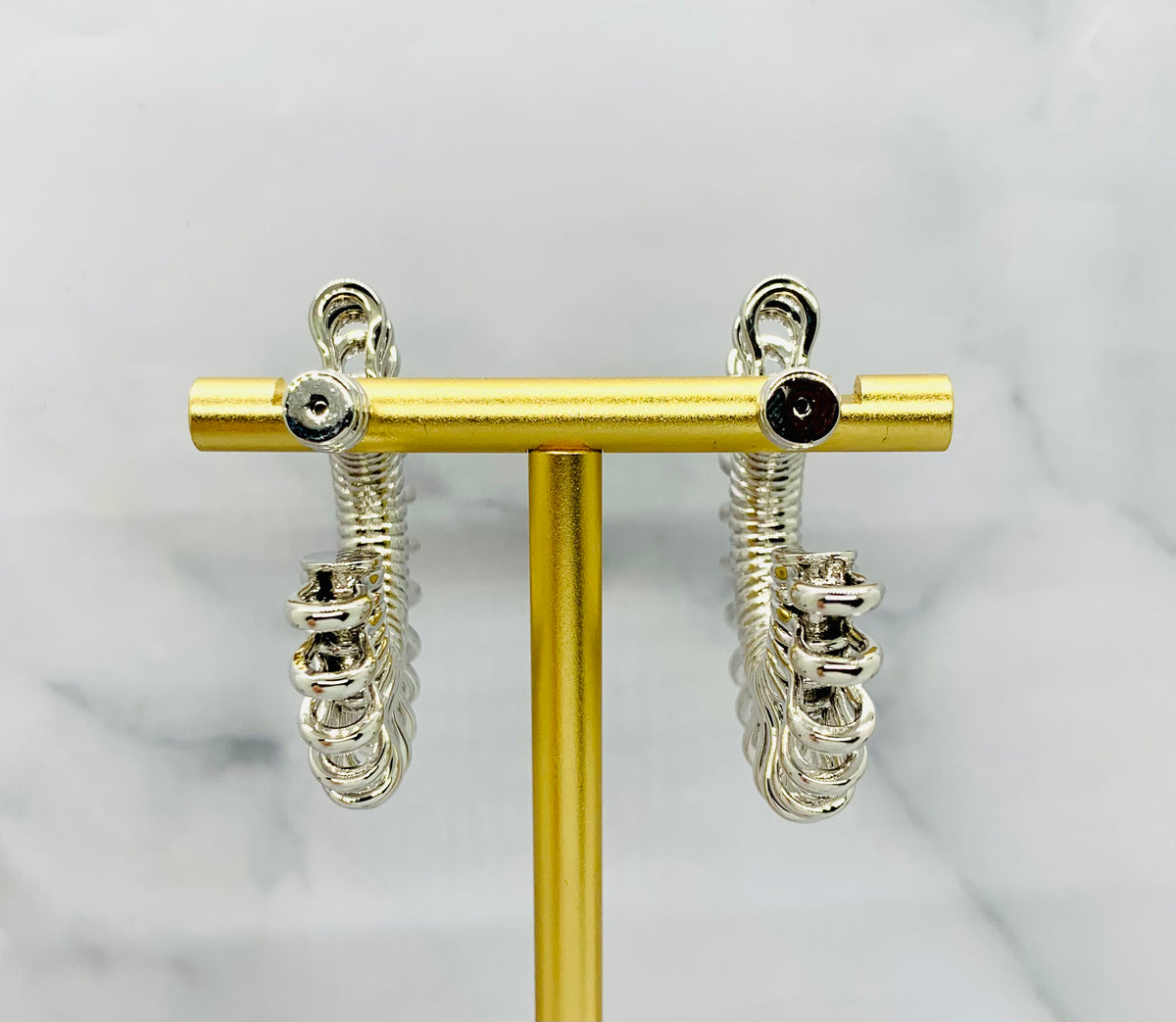 BOTTEGA VENETA Silver Tone Disc Hoop Earrings - Pre owned