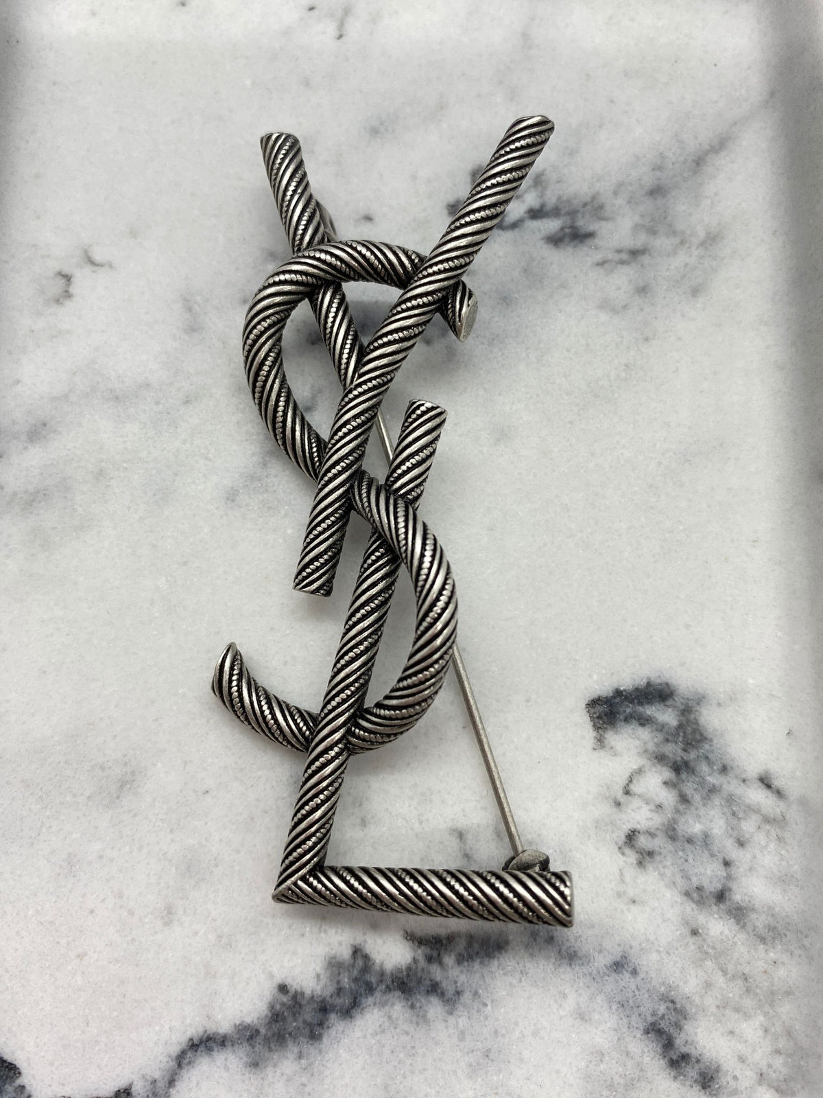 YSL Yves Saint Laurent Silver Tone Brooch Pin - Pre owned