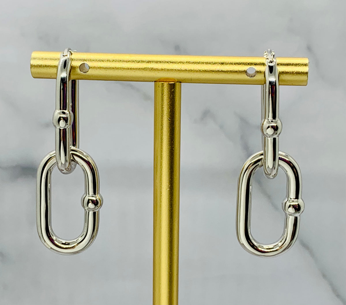 BOTTEGA VENETA Silver Tone Link Earrings - Pre owned