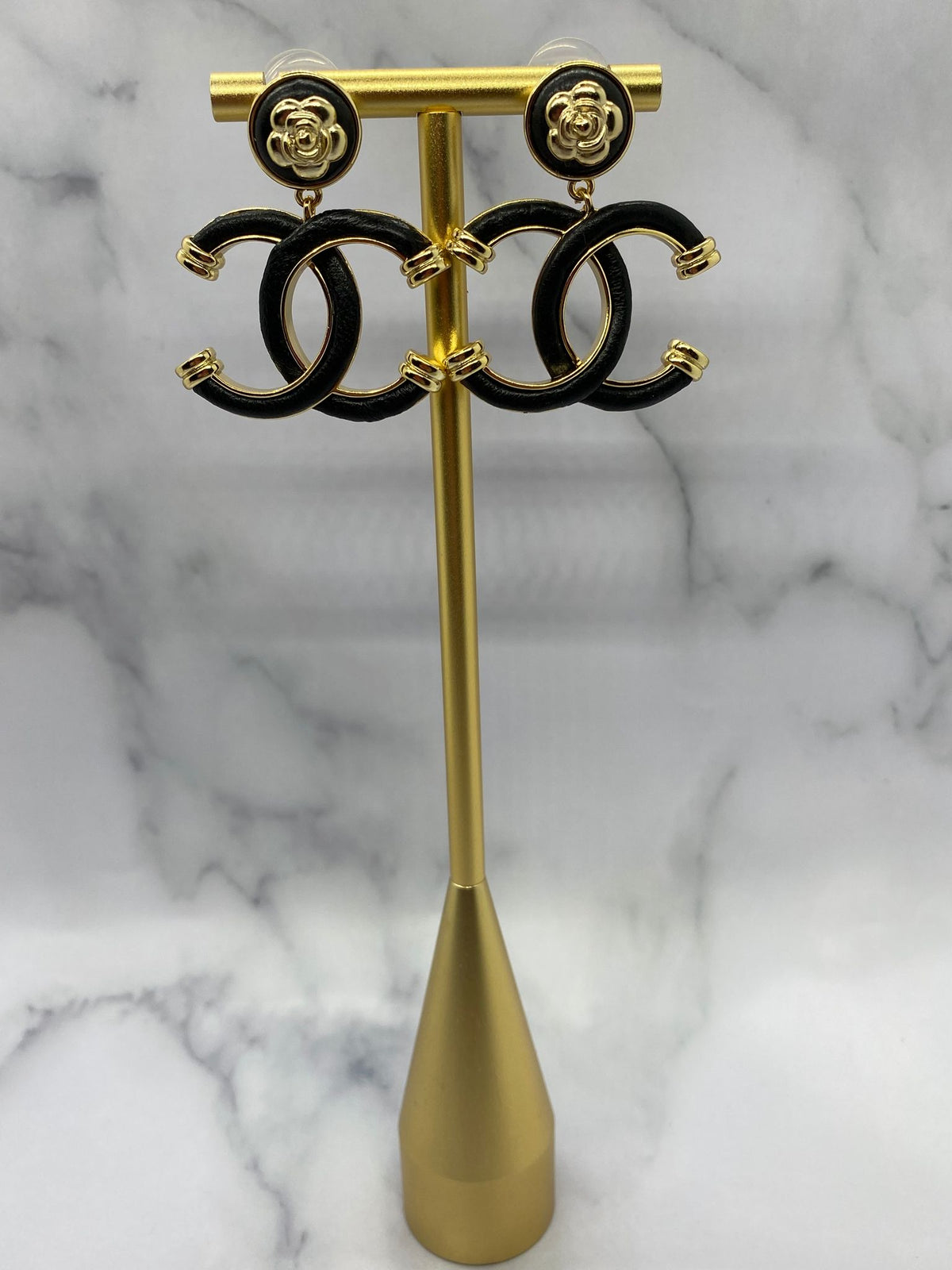 CHANEL CC Black Leather Earrings - USED