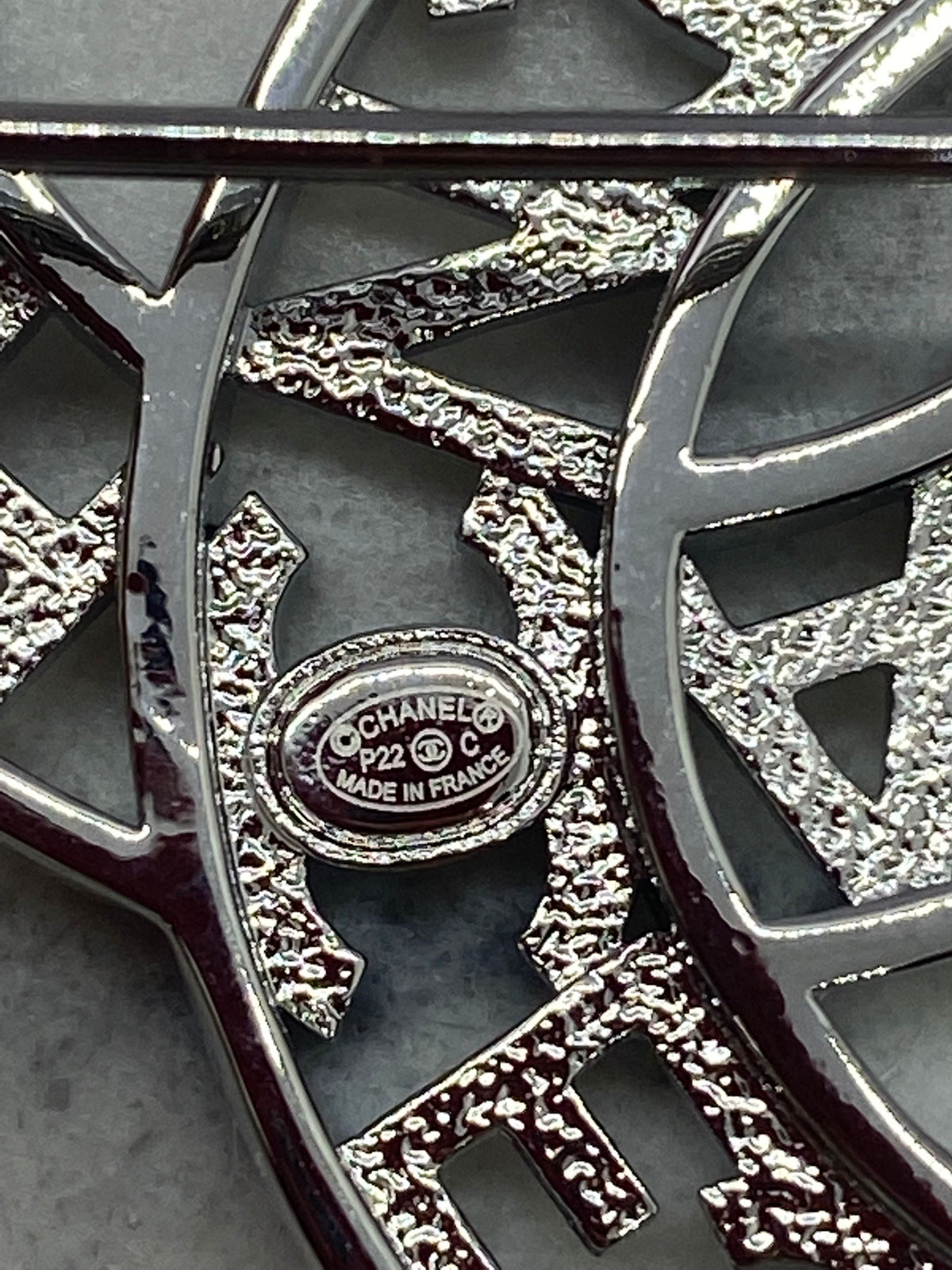 CHANEL CC Silver Tone Rhinestone Brooch Pin - Pre owned