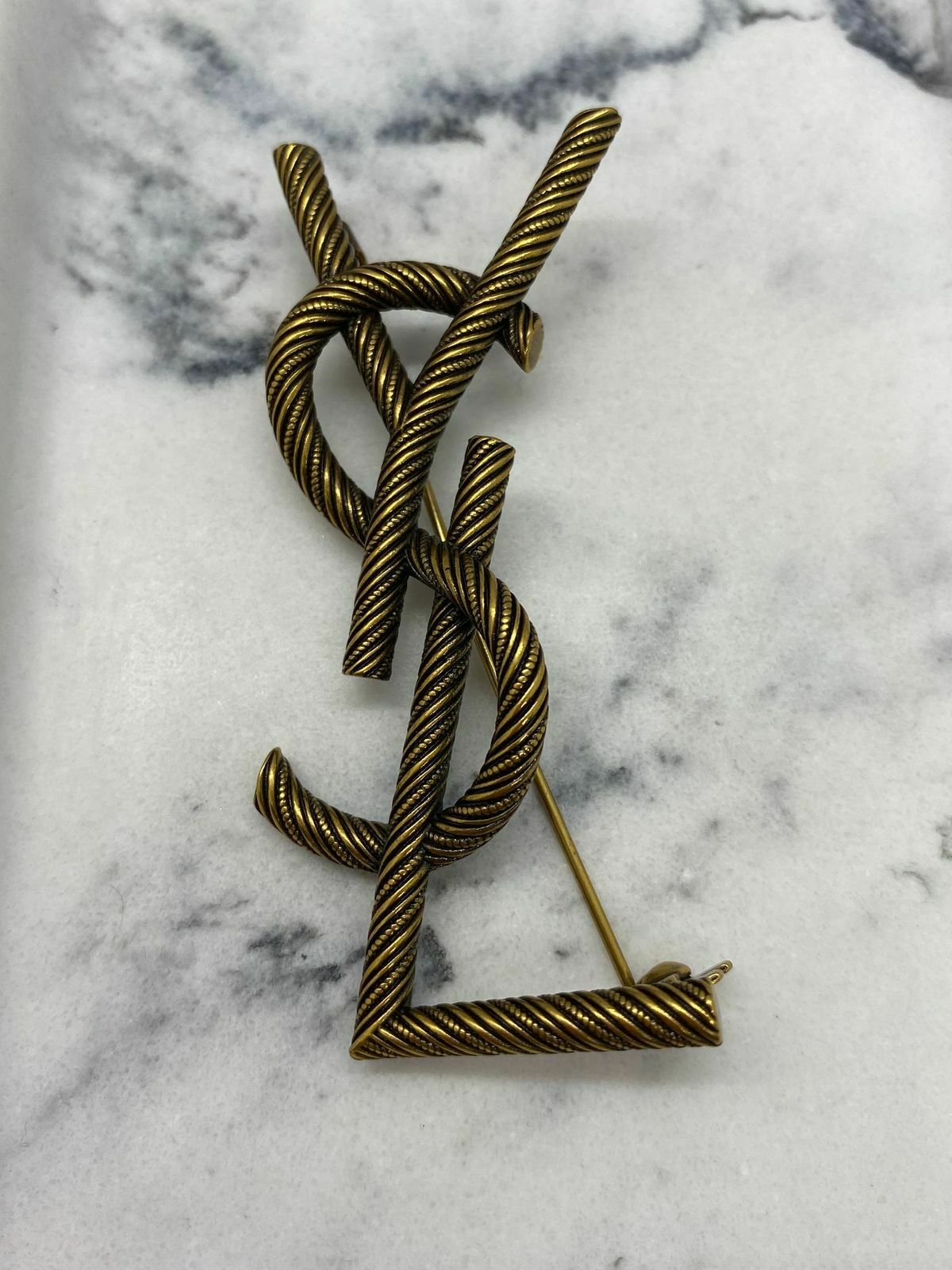 YSL Yves Saint Laurent Brass Tone Brooch Pin - Pre owned
