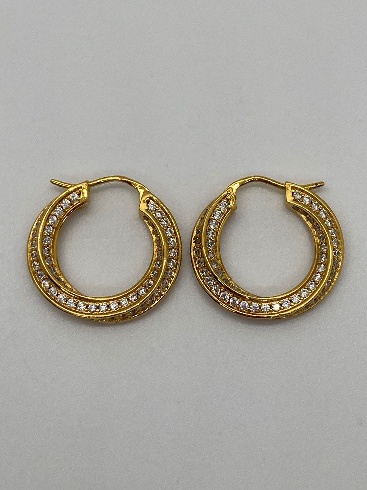CELINE Gold Tone Rhinestone Hoop Earrings - Pre owned