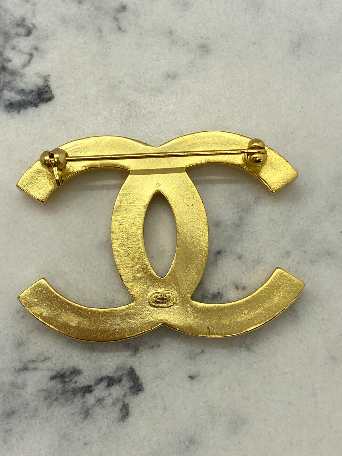 CHANEL CC Gold Molten Brooch Pin - USED