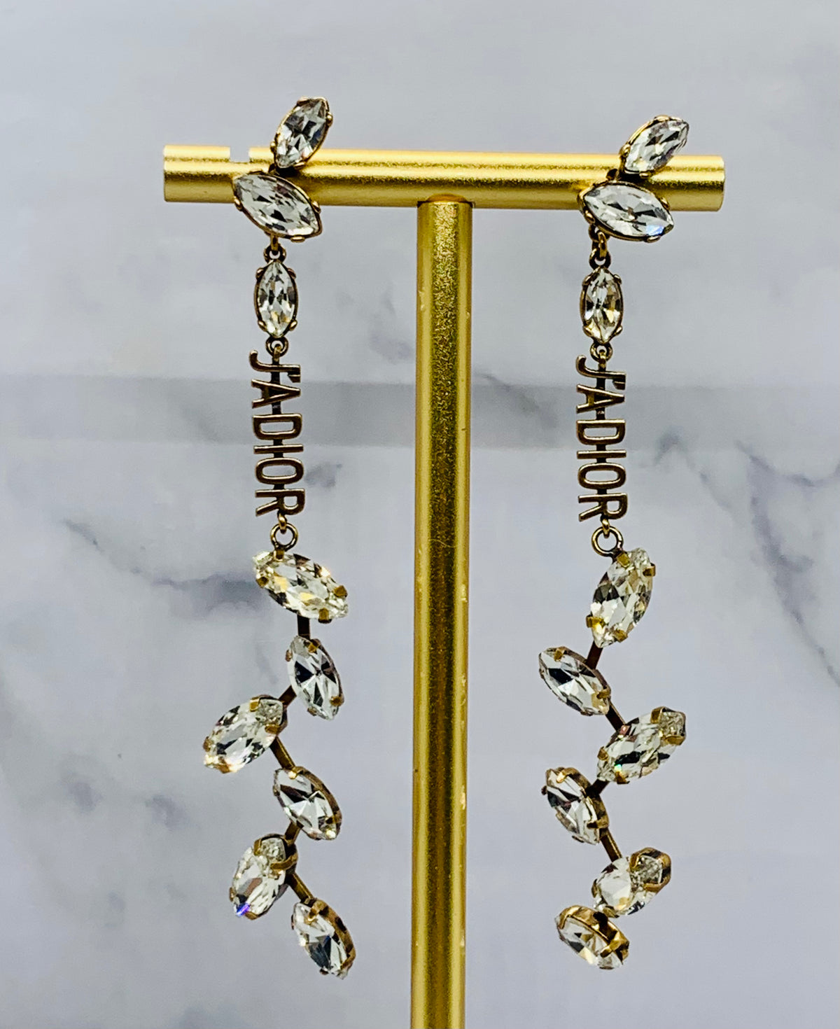 CHRISTIAN DIOR J'Adior Crystal Pendant Cocktail Earrings - USED