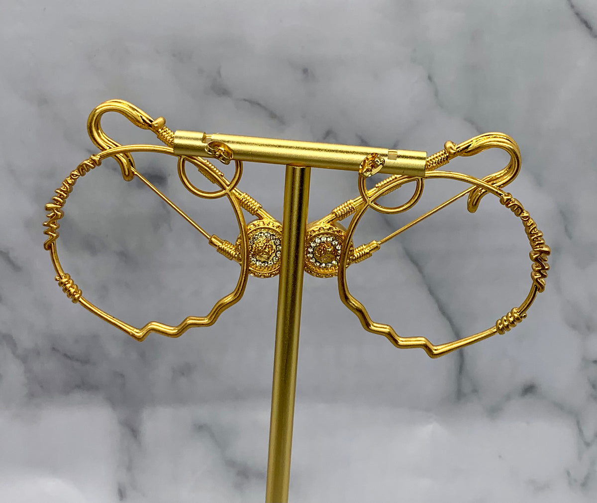 VERSACE Safety Pin Medusa Hoop Earrings - Pre owned