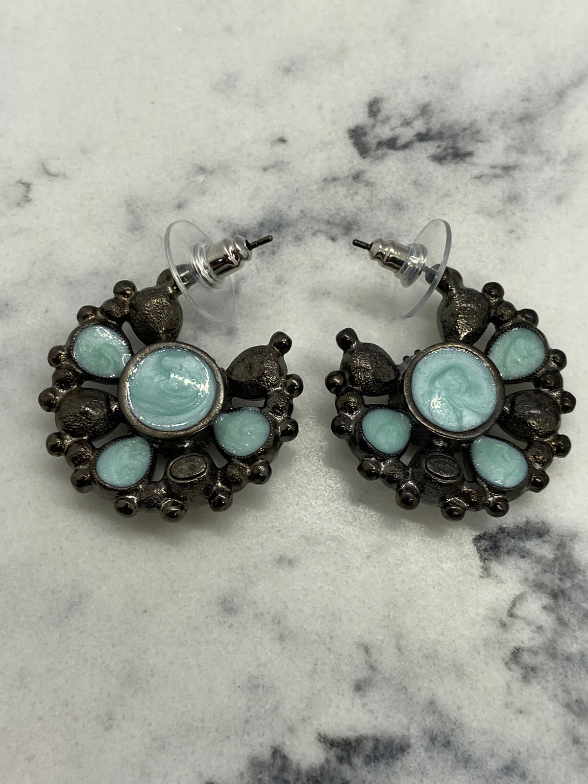 CHANEL CC Aqua Stone Hoop Earrings - USED