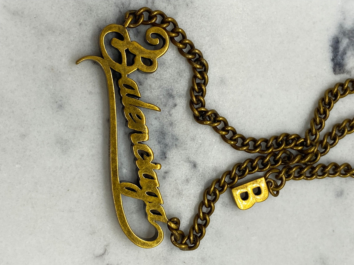 BALENCIAGA Brass Tone Script Necklace - Pre owned
