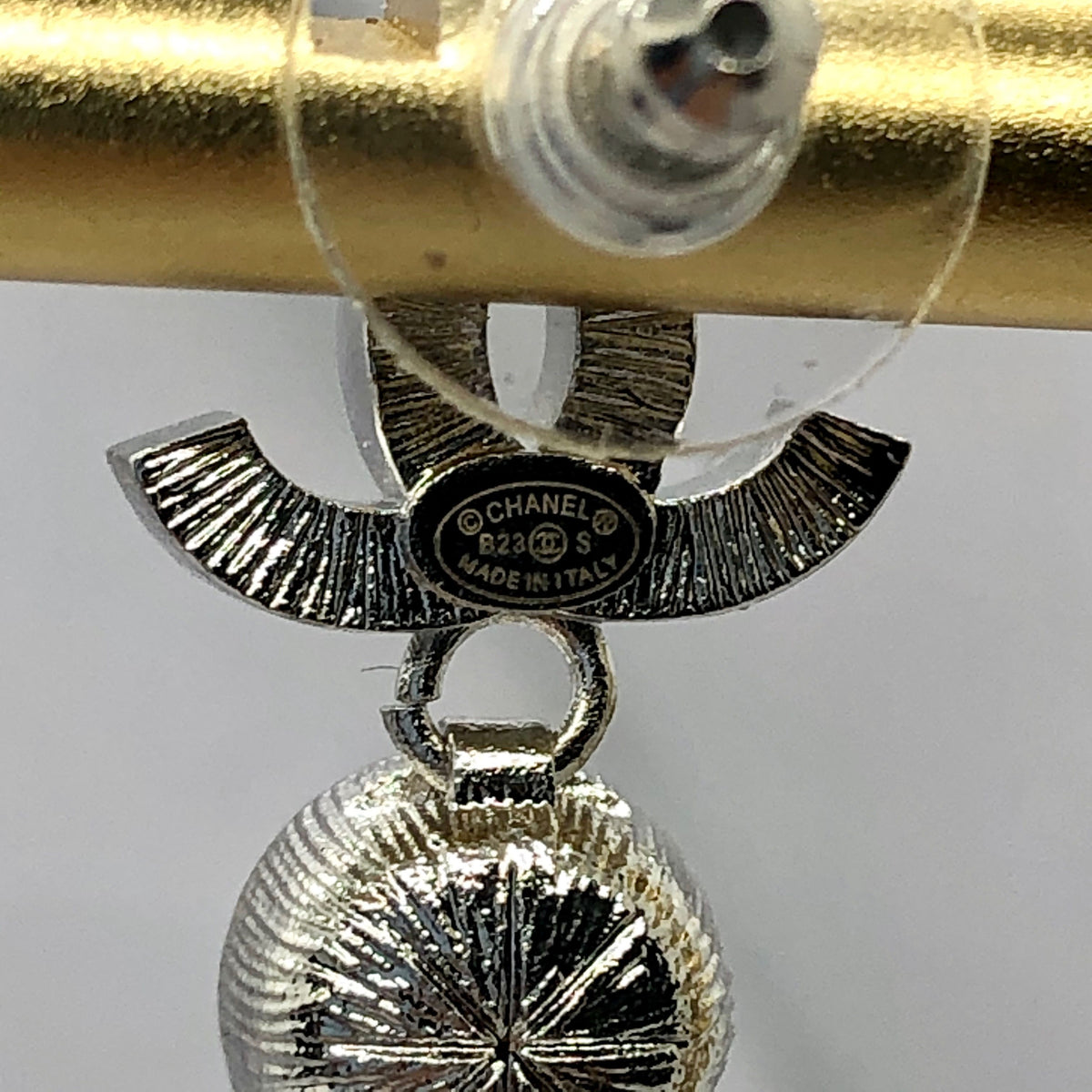 CHANEL CC Silver Tone Rhinestone Pendant Earrings - Pre owned