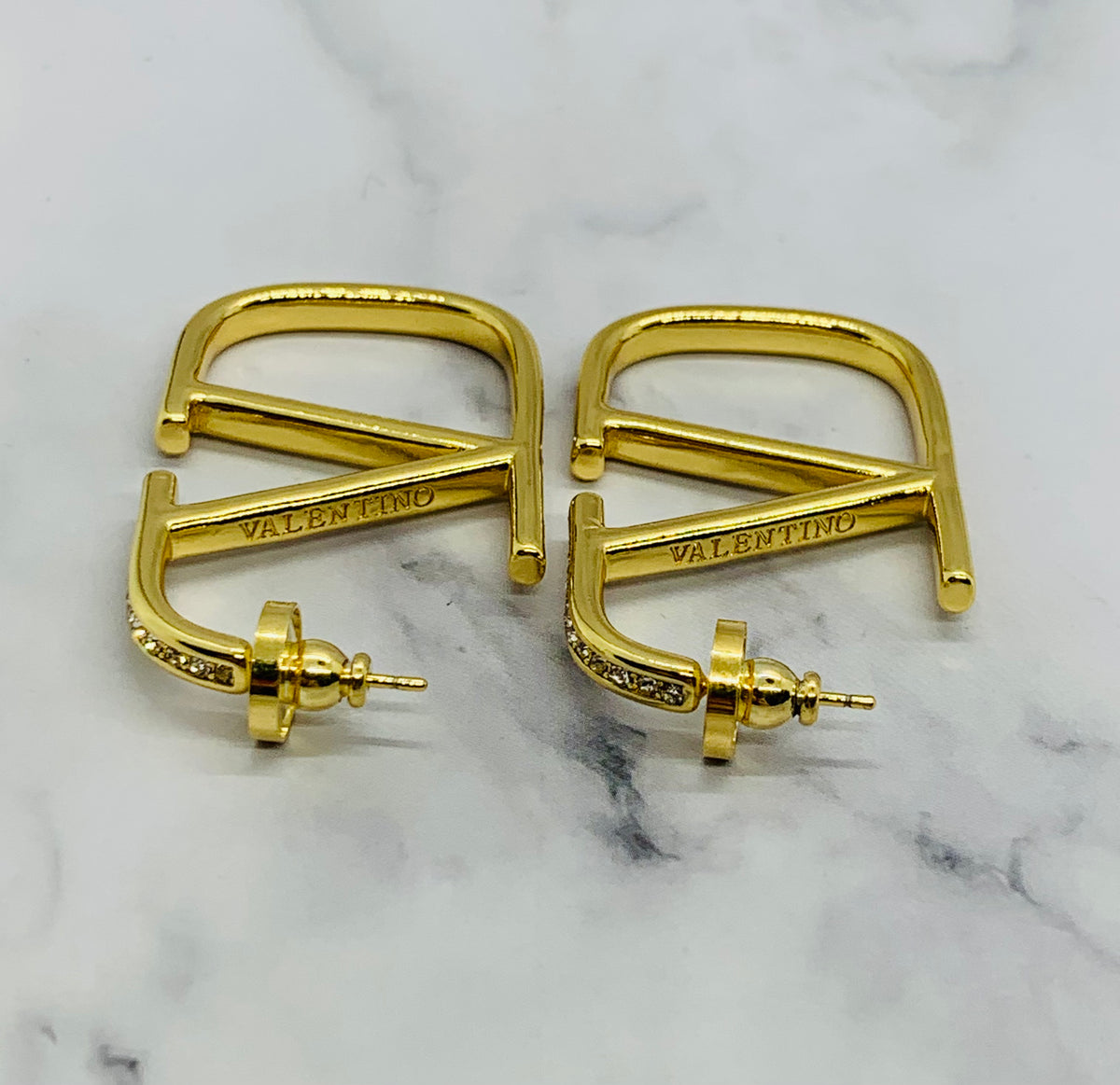VALENTINO V Rhinestone Hoop Earrings - Pre owned
