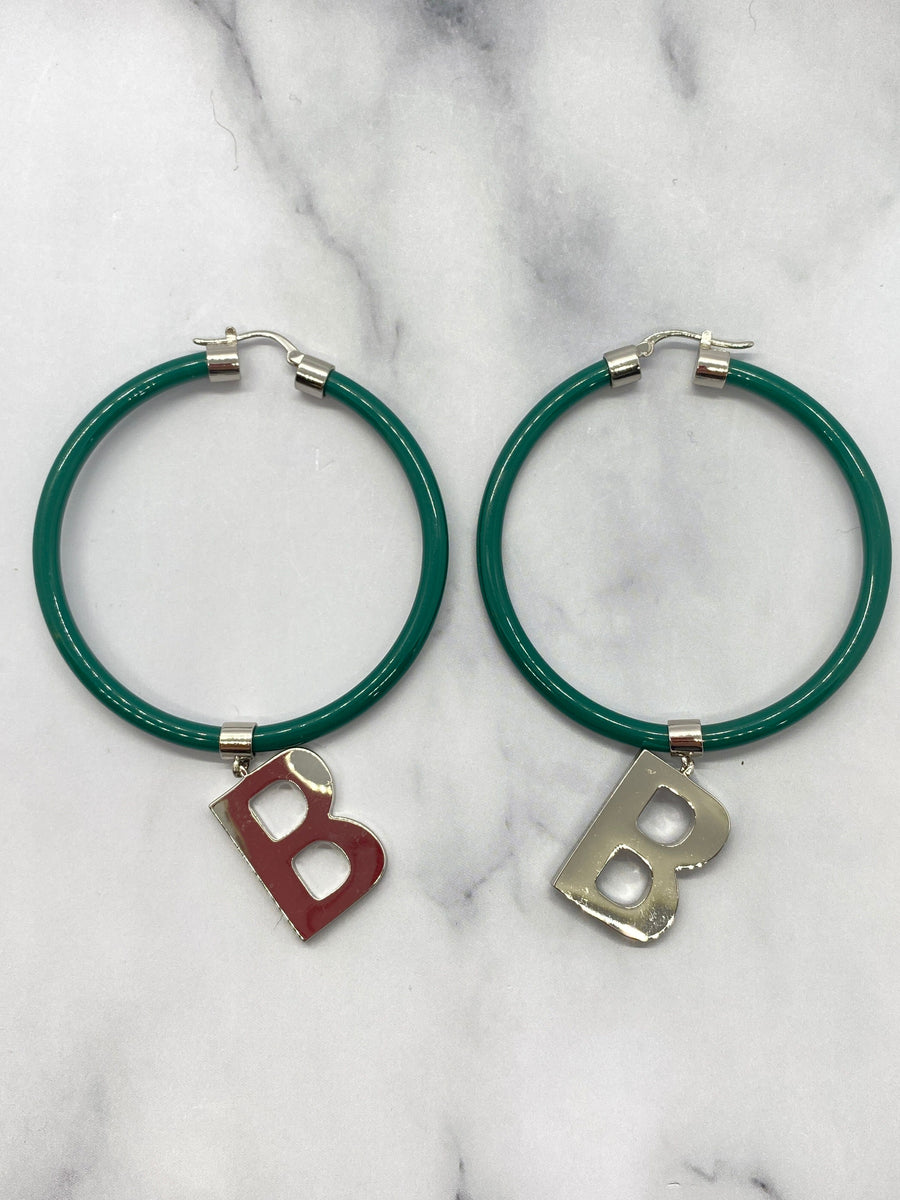 BALENCIAGA Teal Hoop B Charm Earrings - Pre owned