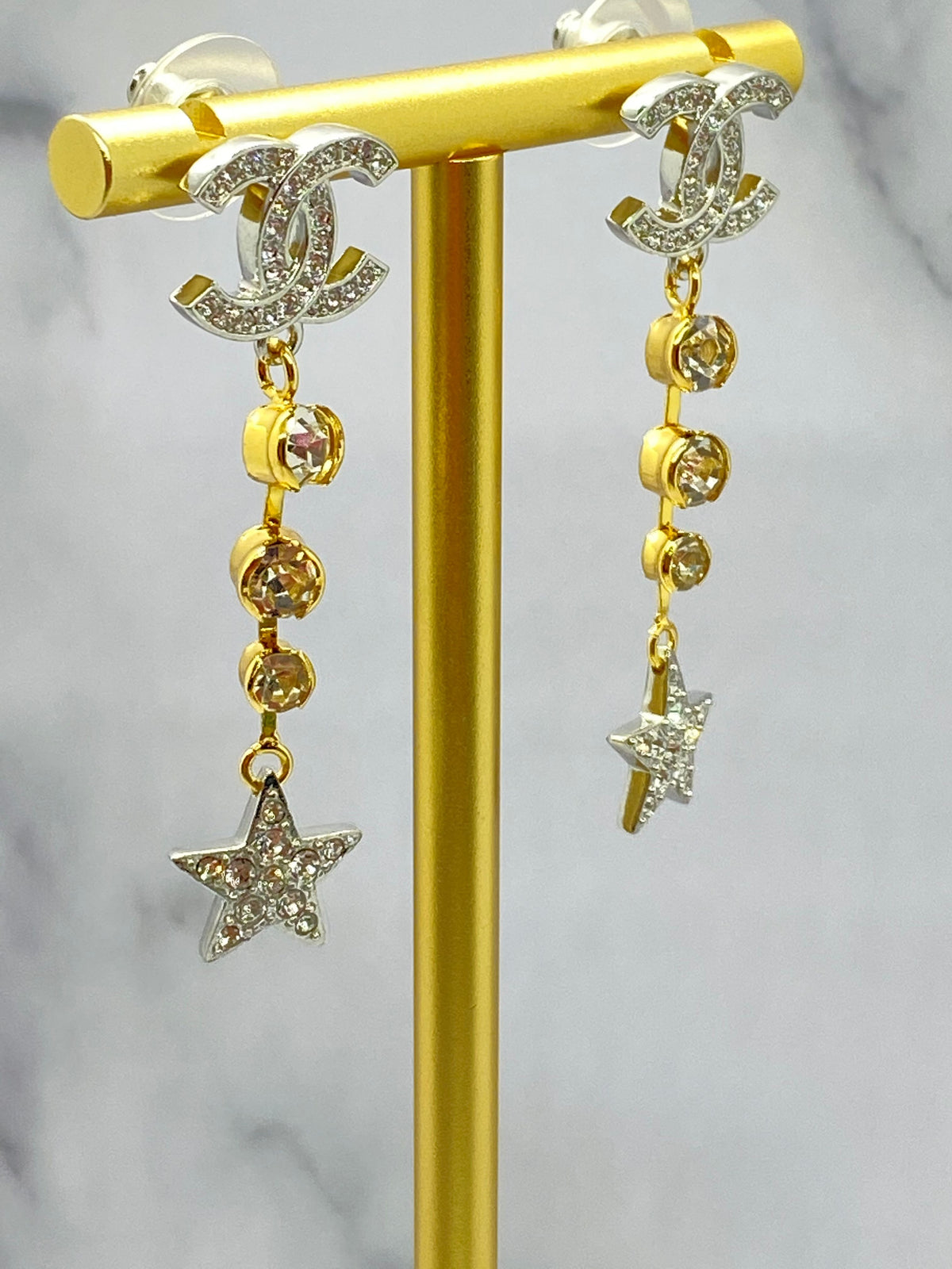 CHANEL CC Gold & Silver Star Pendant Earrings - Pre owned