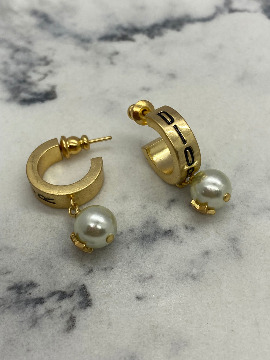 CHRISTIAN DIOR Pearl Hoop Earrings - Pre owned