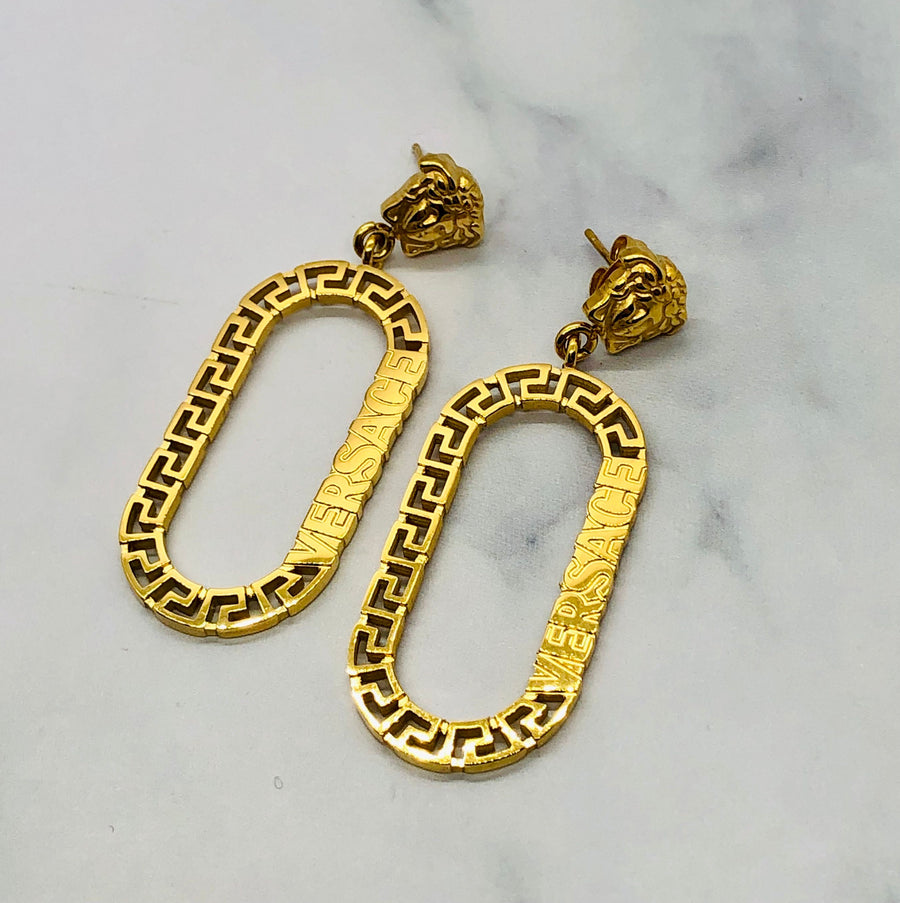 VERSACE Gold Tone Hoop Medusa Earrings - Pre owned