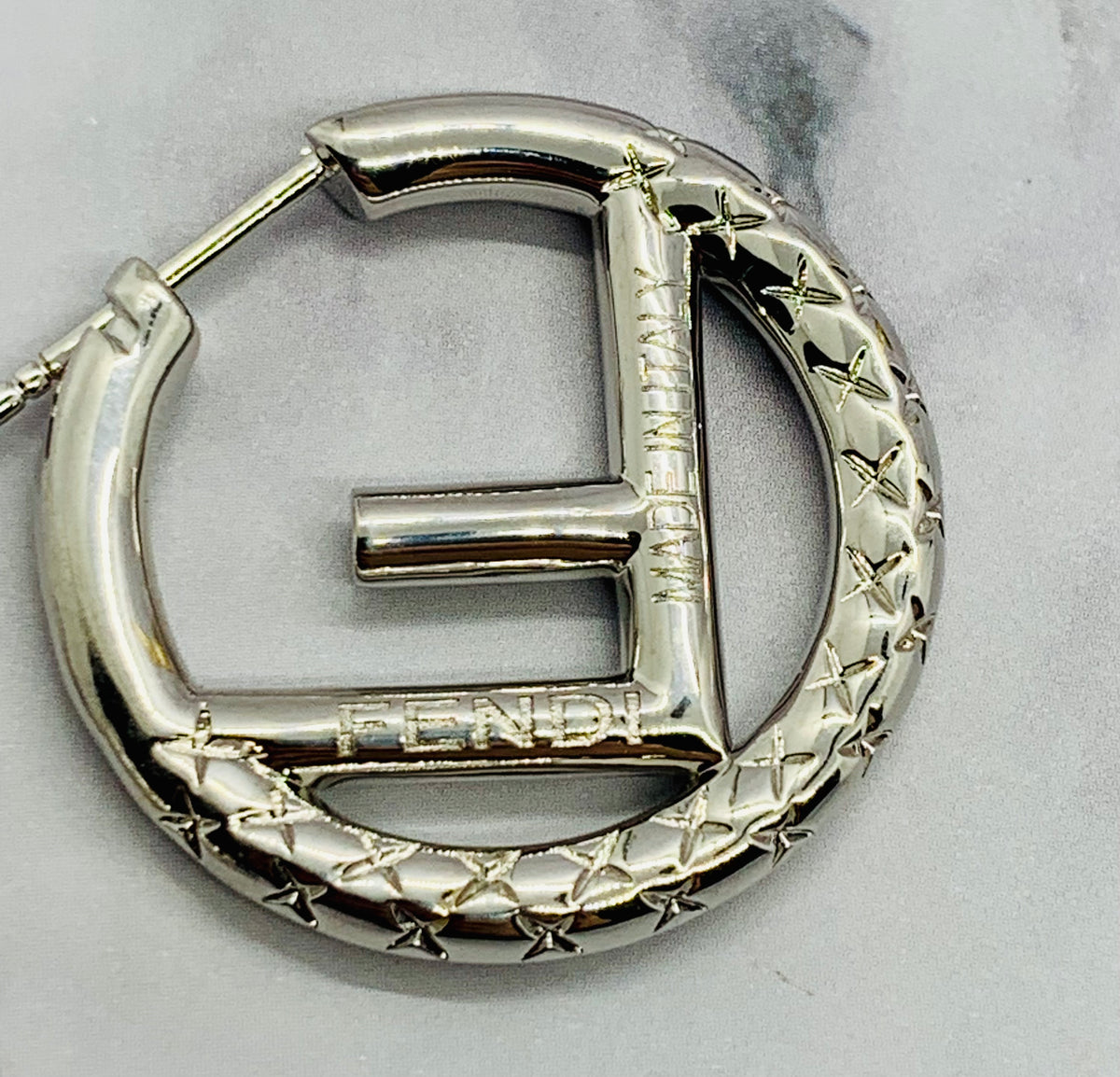 FENDI FF Silver Tone Hoop Earrings - Pre owned