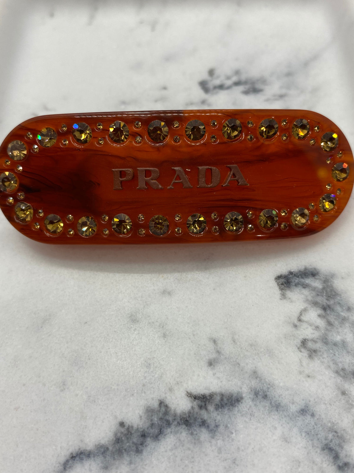 PRADA Acrylic Amber Rhinestone Hair Clip Barrette - Pre owned