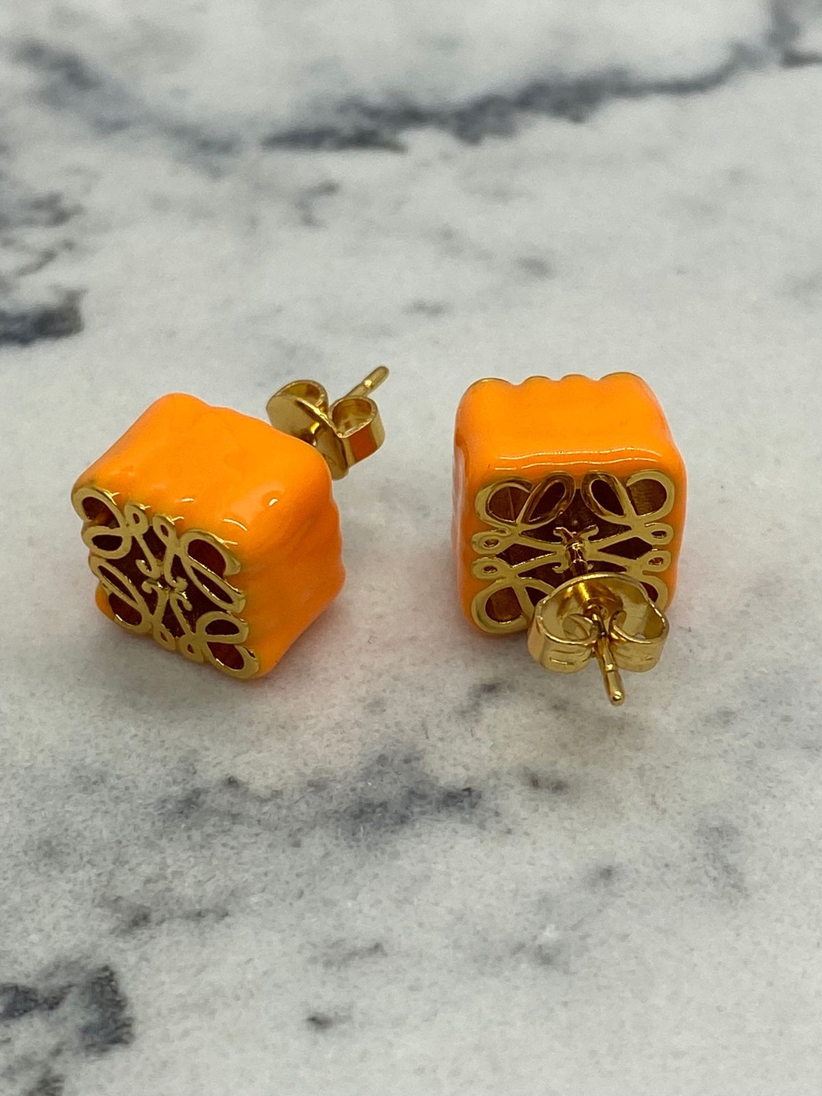 LOEWE Orange Monogram Earrings - Pre owned