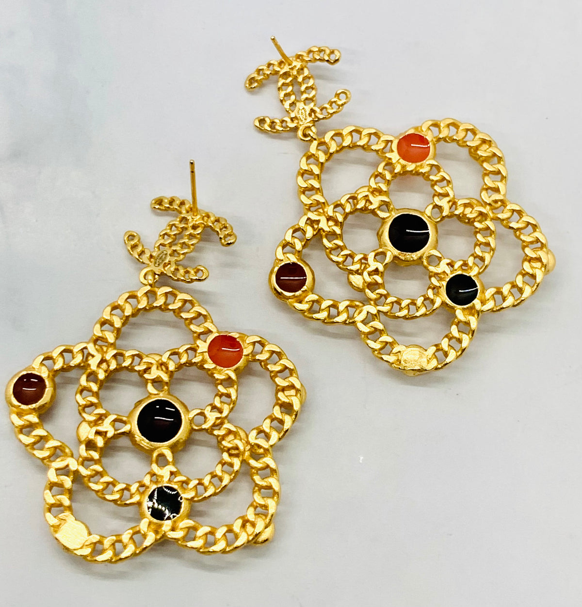 CHANEL CC Camelia Pendant Earrings - USED