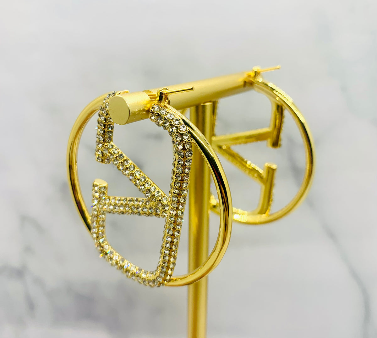 VALENTINO V Rhinestone Hoop Earrings - Pre owned